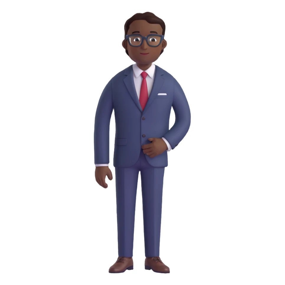 A dark-skinned man in a suit with glasses, full-length sticker