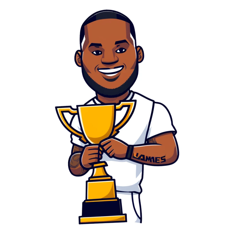 LeBron James celebrating with a championship trophy sticker