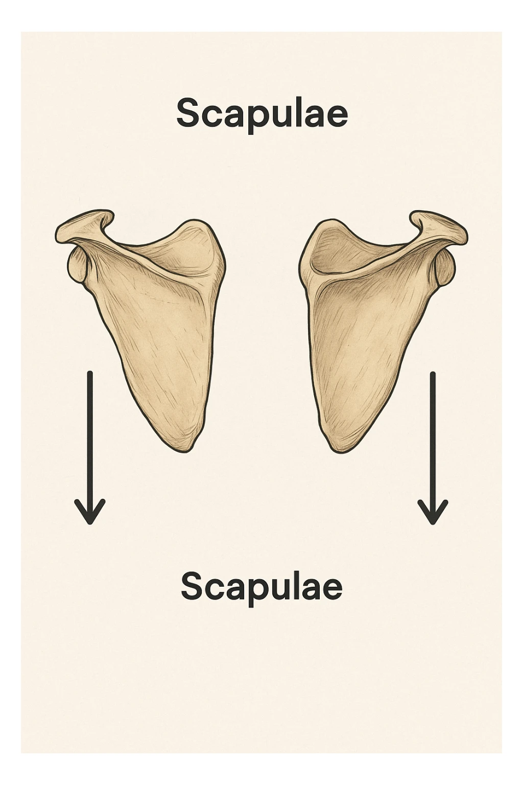 Scapole che vanno in giù depresse, viste anatomicamente. Fallo capire magari con frecce in basso sticker
