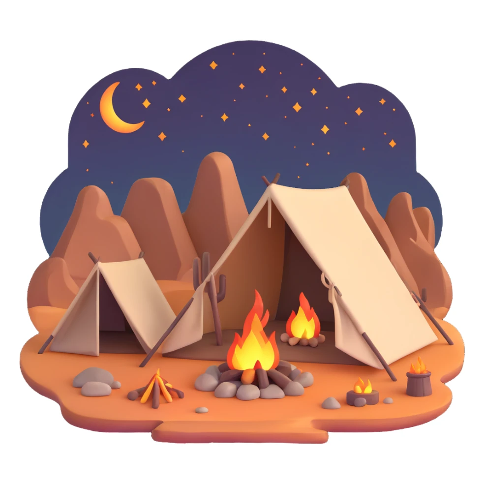 desert tent with campfire at night sticker
