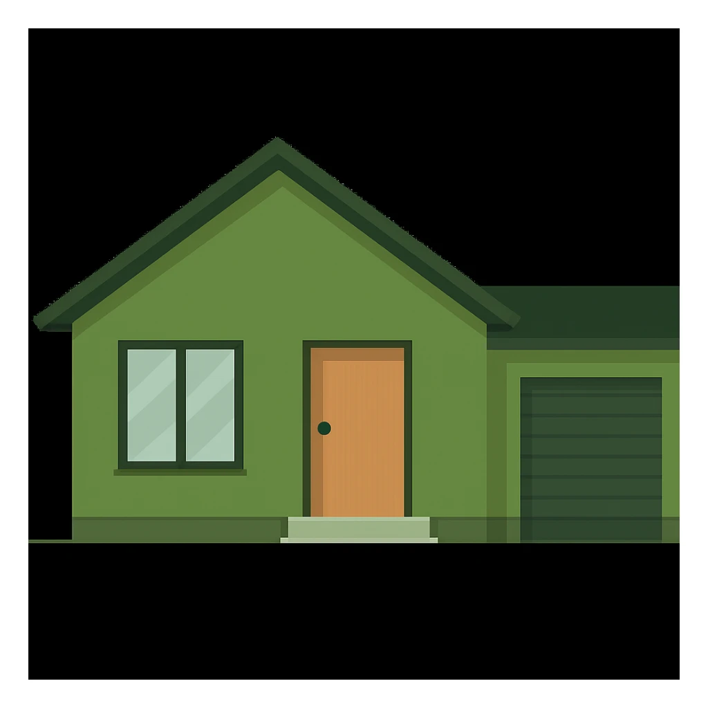 minimal house, green sticker