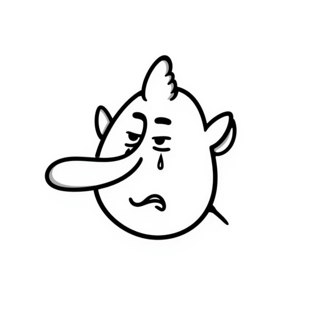 tengu face with exaggerated nose crying, simple lines, just the face sticker