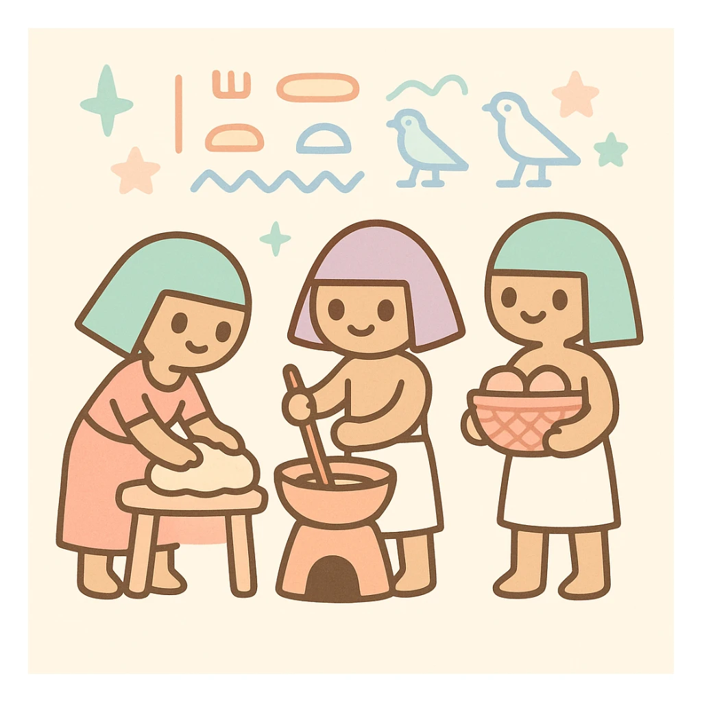 ancient Egyptian cooking scene in hieroglyphic style sticker