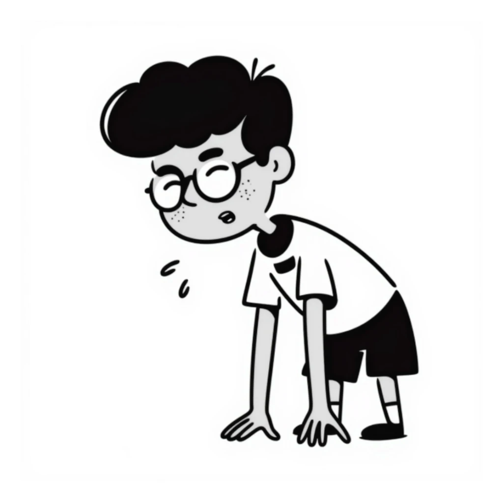 A sweaty bespectacled boy who has just finished a 5K run sticker