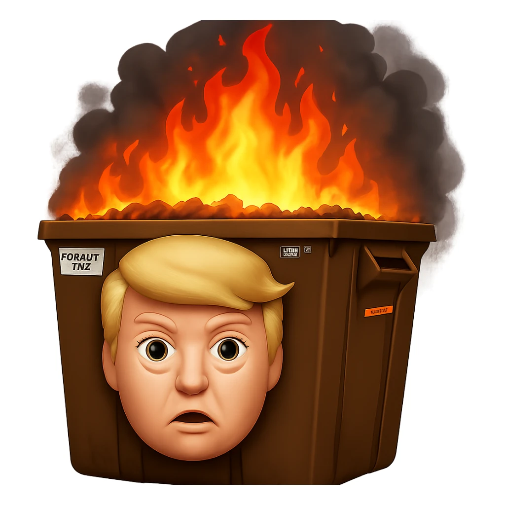 Add much more fire and thick smoke to the background, keep the Trump-poop combination clear, in the style of emoji. Remove the background. sticker