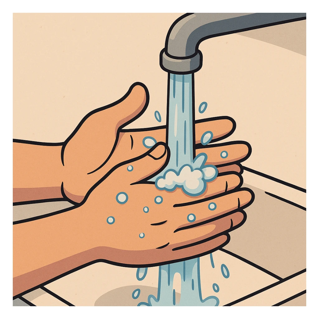 clear and simple illustration of hands under running water sticker