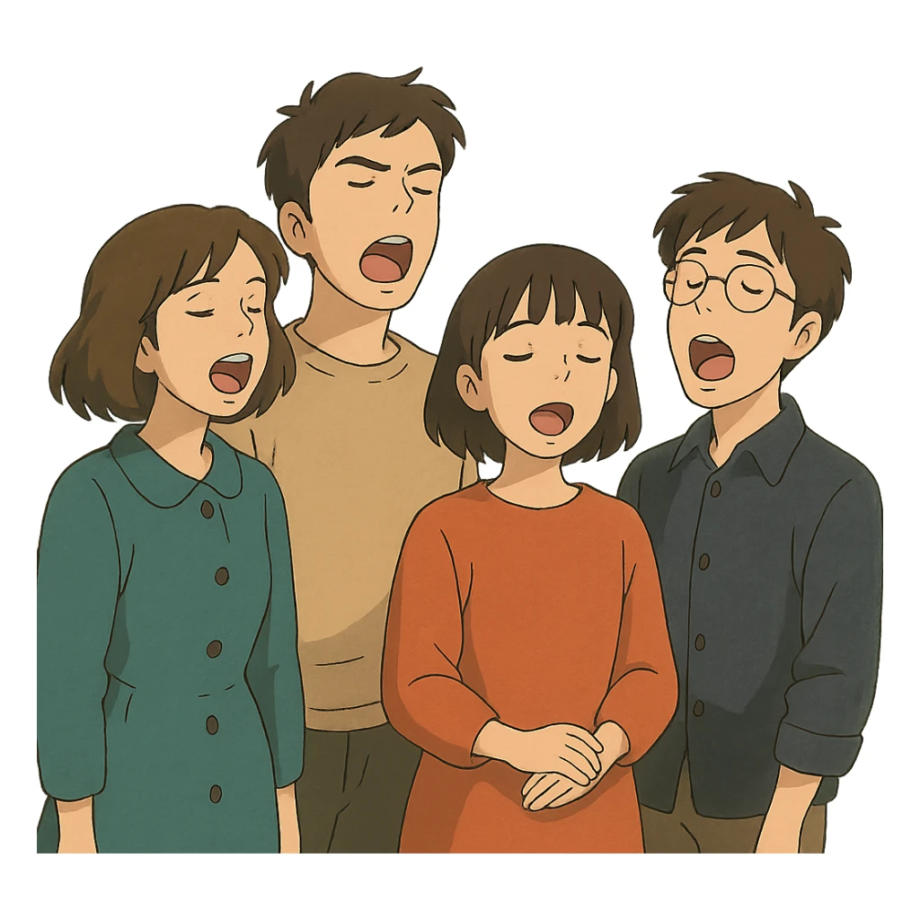 harmonious and expressive acappella group, ghibli style sticker
