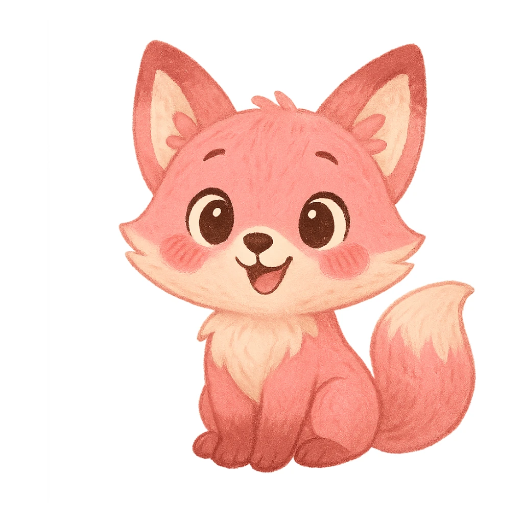a cute pink fox, original design, big eyes, blushing cheeks, joyful sticker