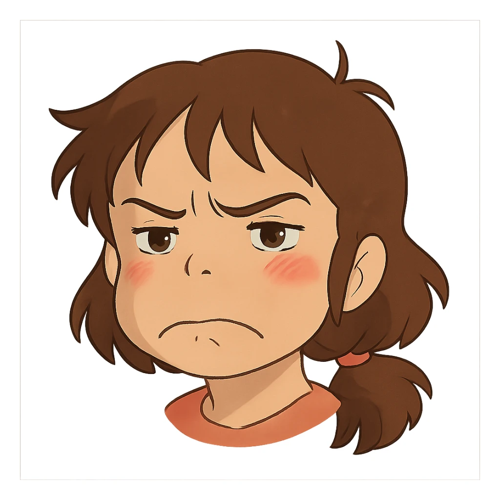 ghibli style expressive and soft frowny face sticker