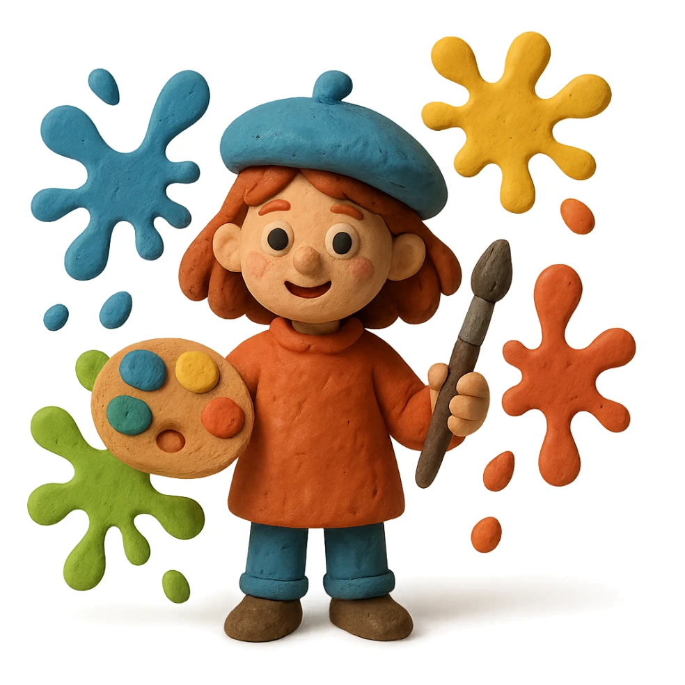 girl artist character surrounded by colorful paint splashes sticker