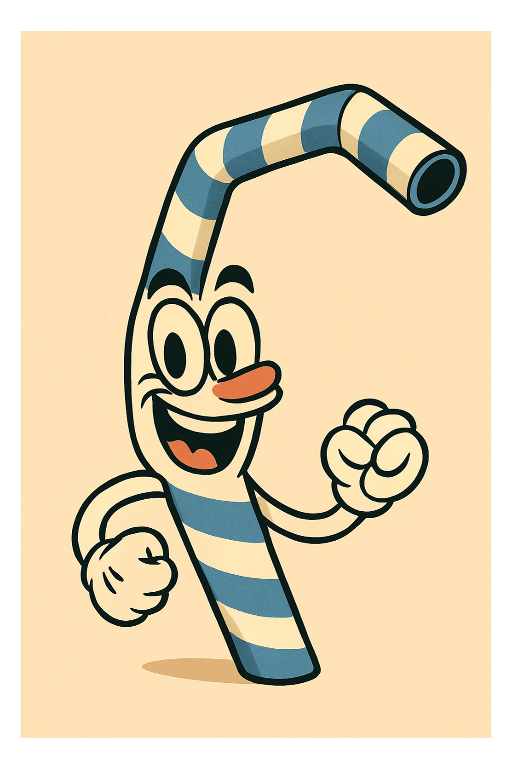 Change the straw to blue and white stripes, keep cartoon style, keep background as is. sticker