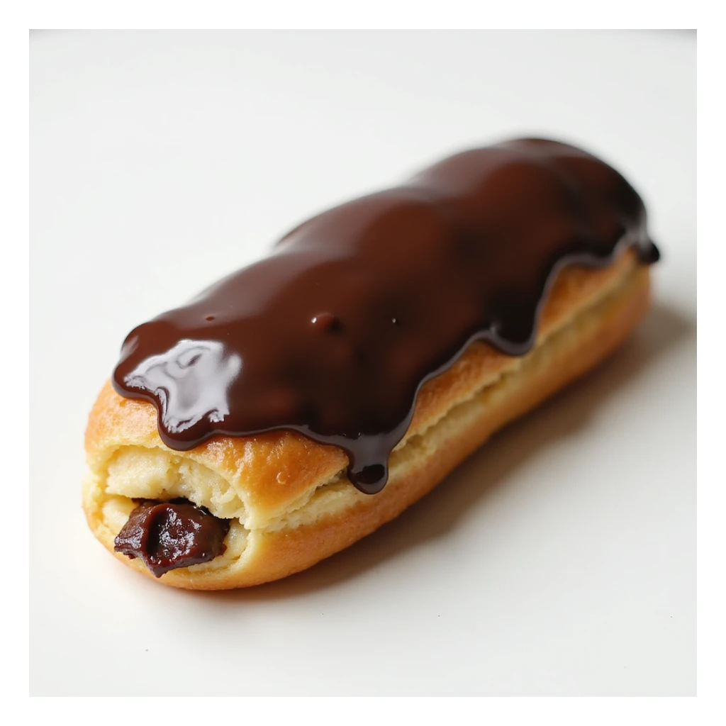 realistic appetizing éclair au chocolat with chocolate glaze, French pastry sticker