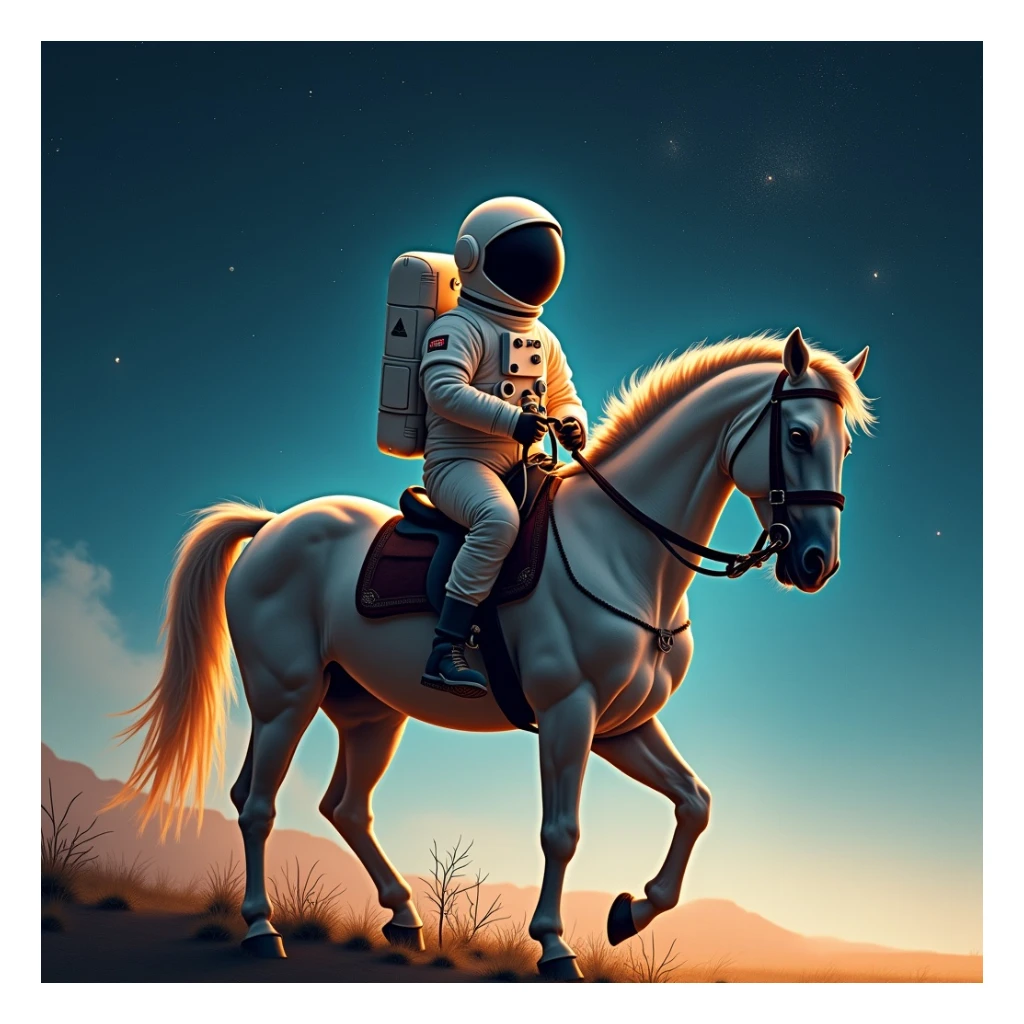 astronaut on horseback with stars in background sticker
