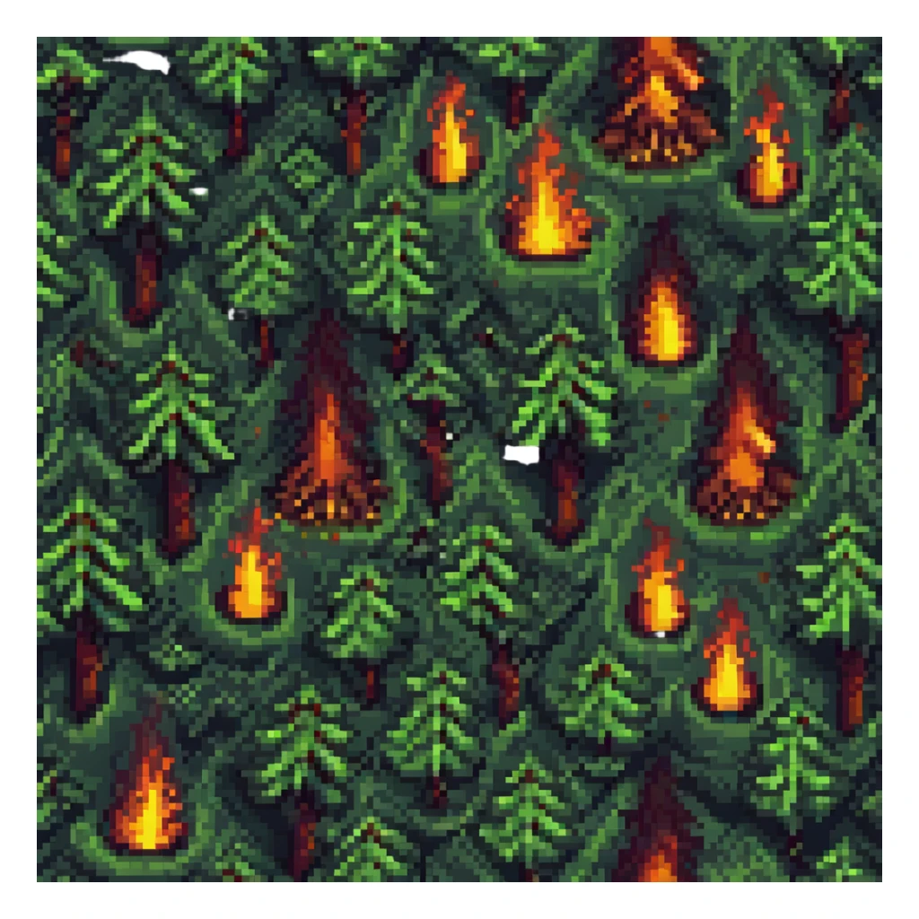 forest fire small and detailed in pixel art style sticker