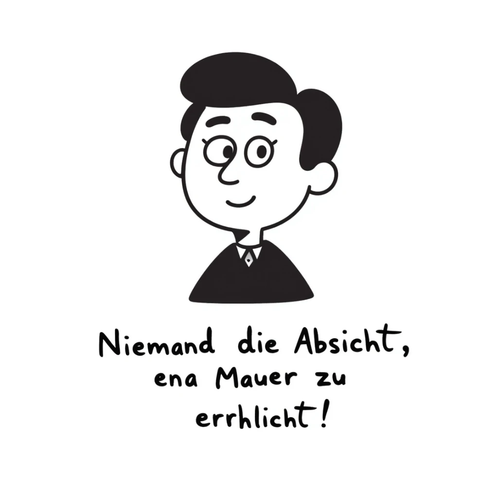 hand-drawn doodle style portrait of Walter Ulbricht with the German quote: "Niemand hat die Absicht, eine Mauer zu errichten!" sticker