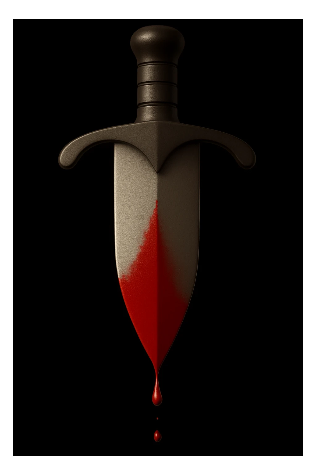 Make the blade longer, lighter, and wider, with a steep point at the tip (not gradual). Blood concentrated and dripping only from the tip. Keep the guard and handle the same size. High resolution, no background. Match all other details and style from the references. sticker
