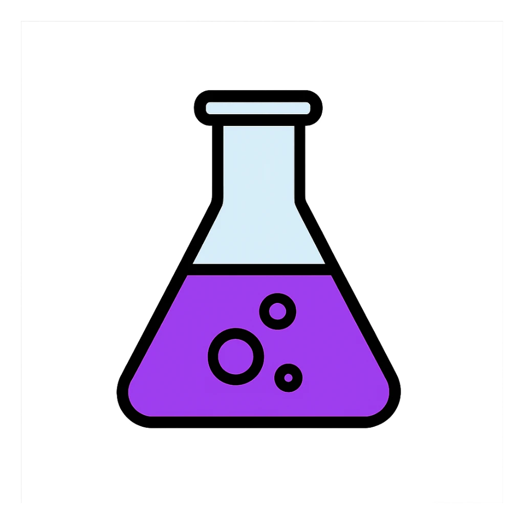 laboratory conical flask filled with vibrant purple liquid, modern icon sticker