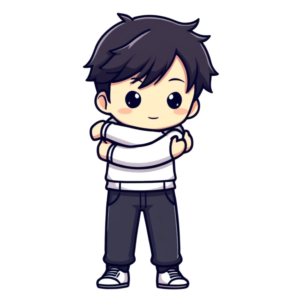 Alternative anime style chibi male character with dark aesthetic giving a hug sticker