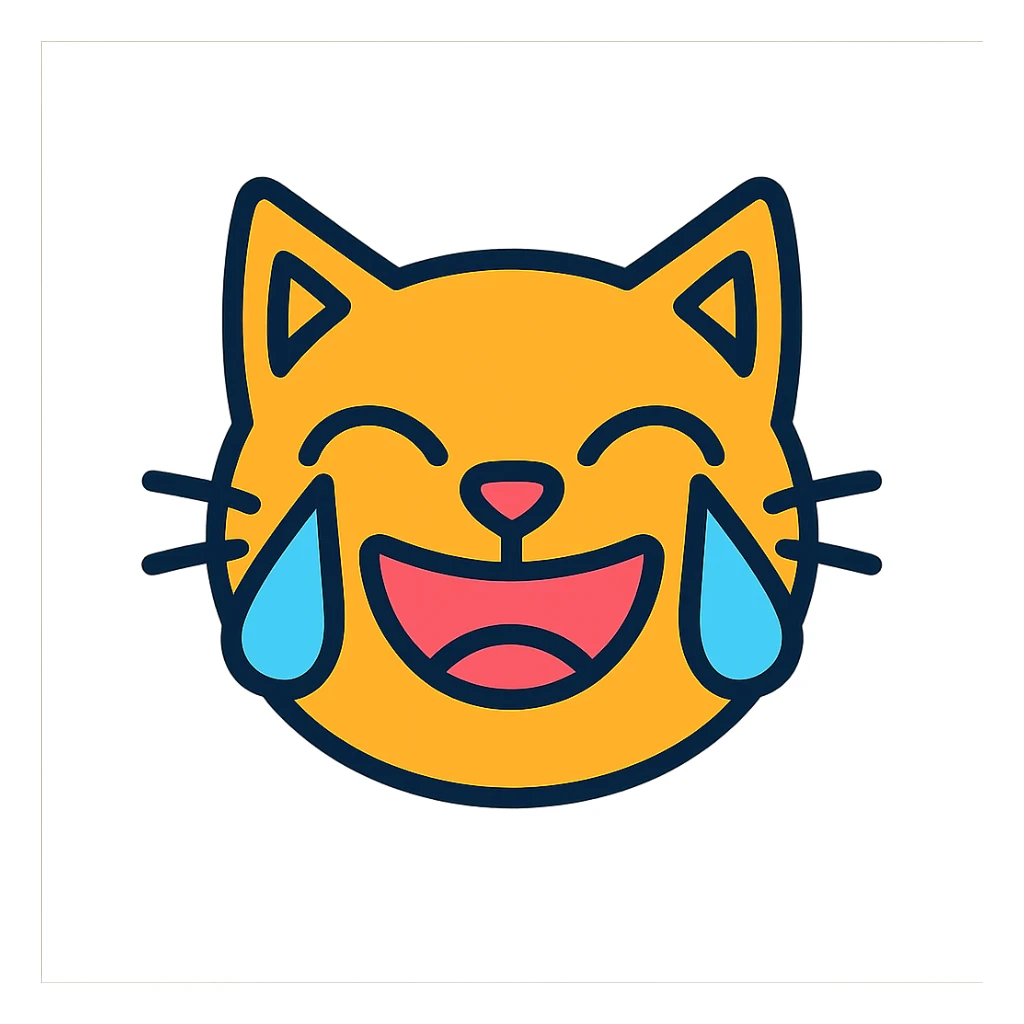 cat laughing and crying at the same time, expressive face, color outline icon style sticker