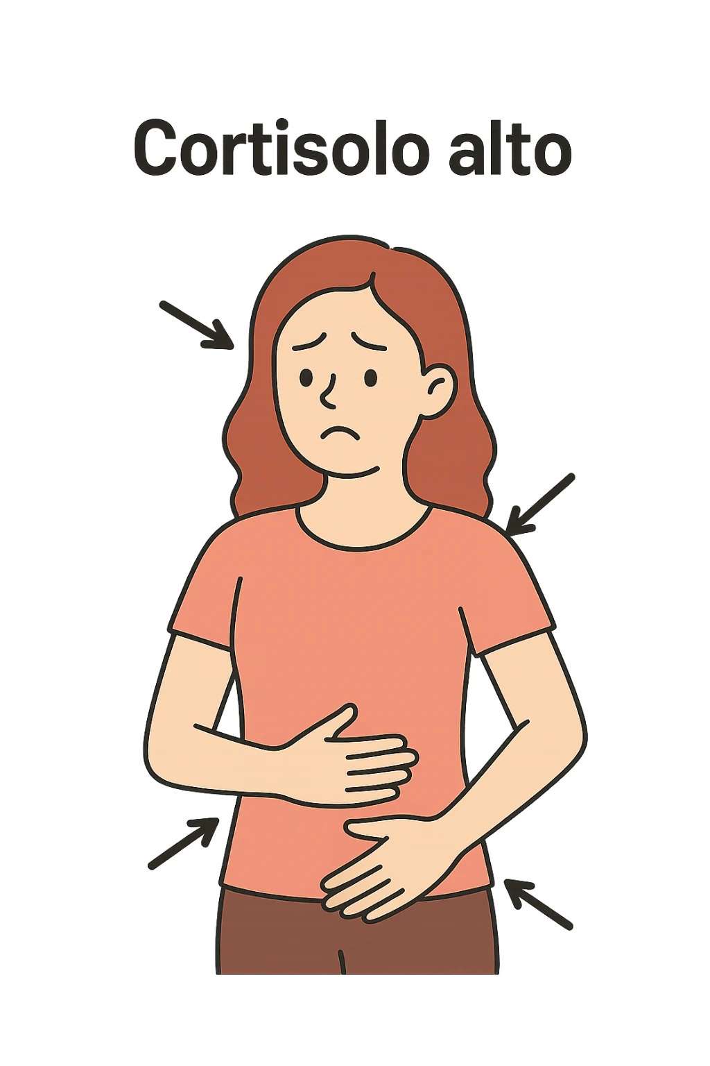 donna con Cortisolo alto con freccie che indicano. In italiano sticker