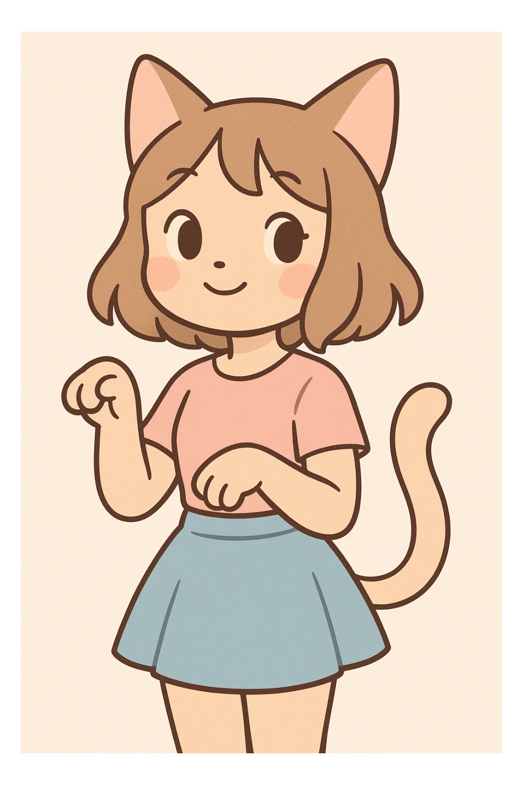 cat girl, pastel colors, soft shading, gentle expression, kawaii style, cat ears and tail sticker