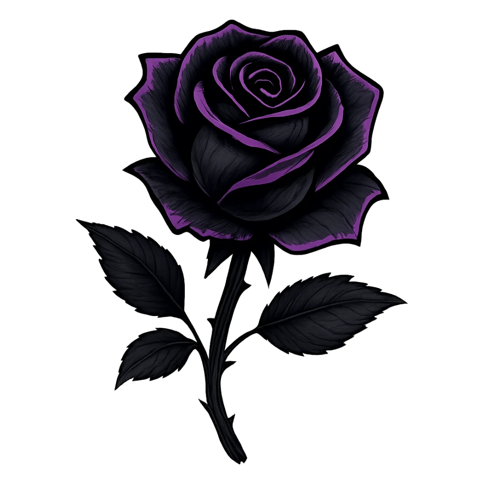 emo style black and purple rose, no background sticker
