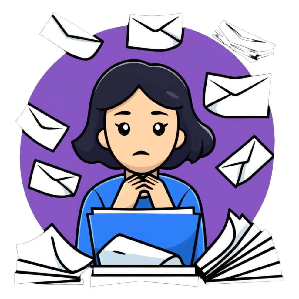 sad woman with flying papers around her sticker