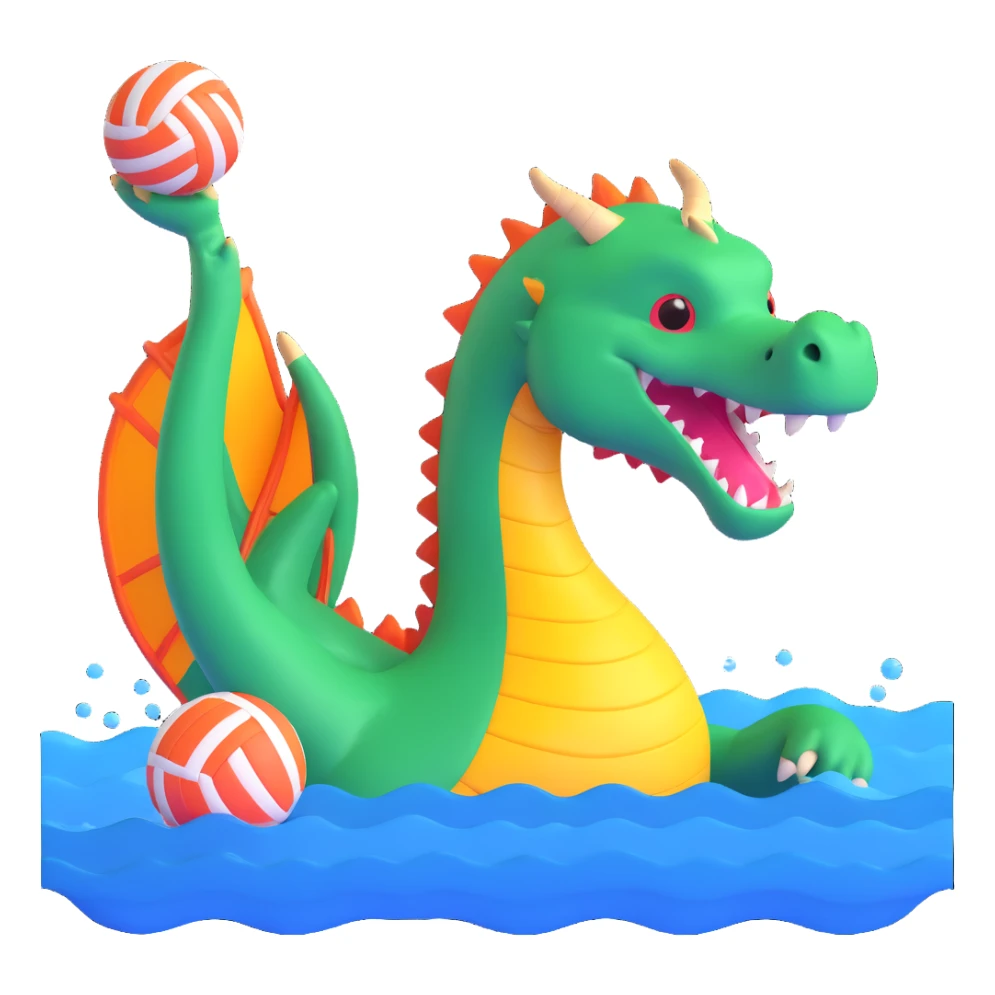 dragon playing water polo, 3D style, bright colors sticker
