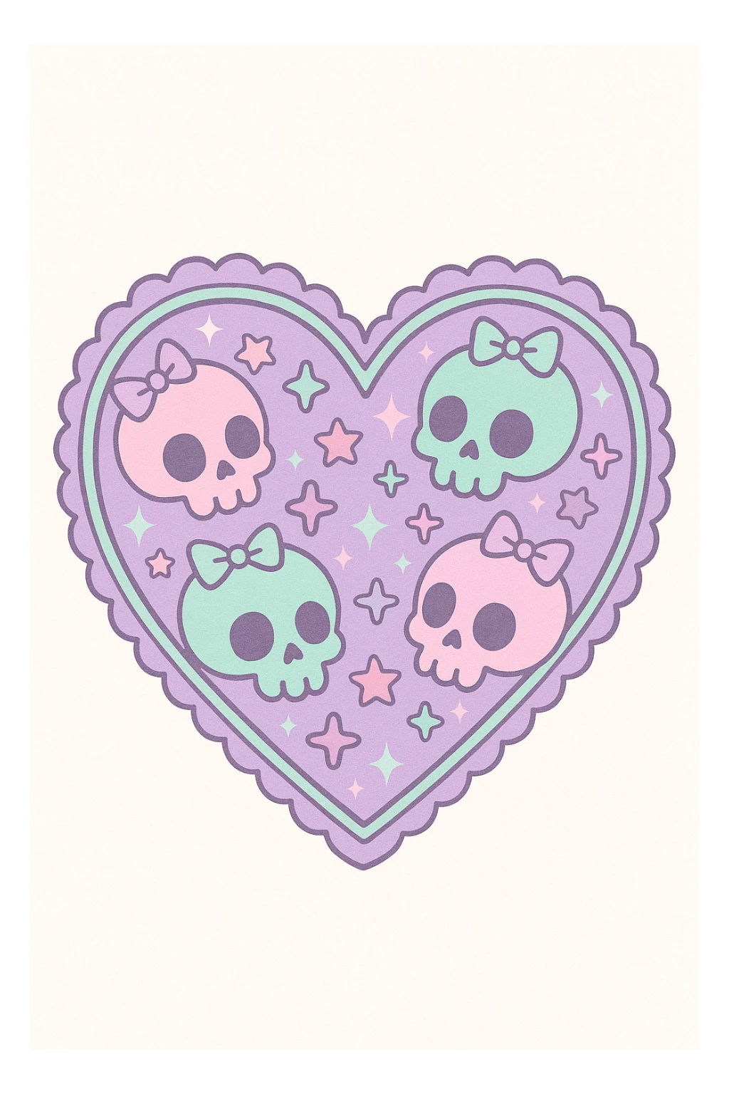 pastel goth heart with pastel skulls and bows sticker