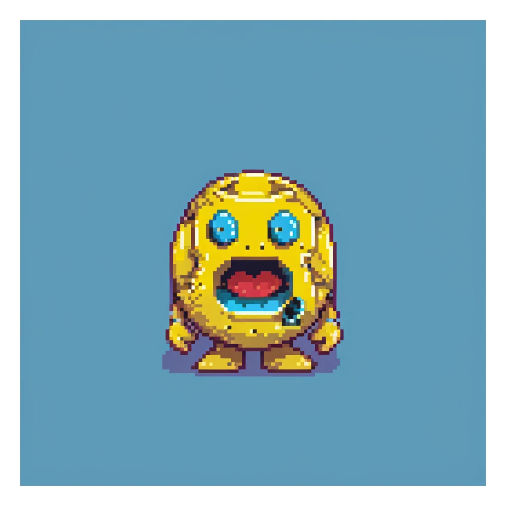 classic yellow Pac-Man character with open mouth in 8-bit style sticker