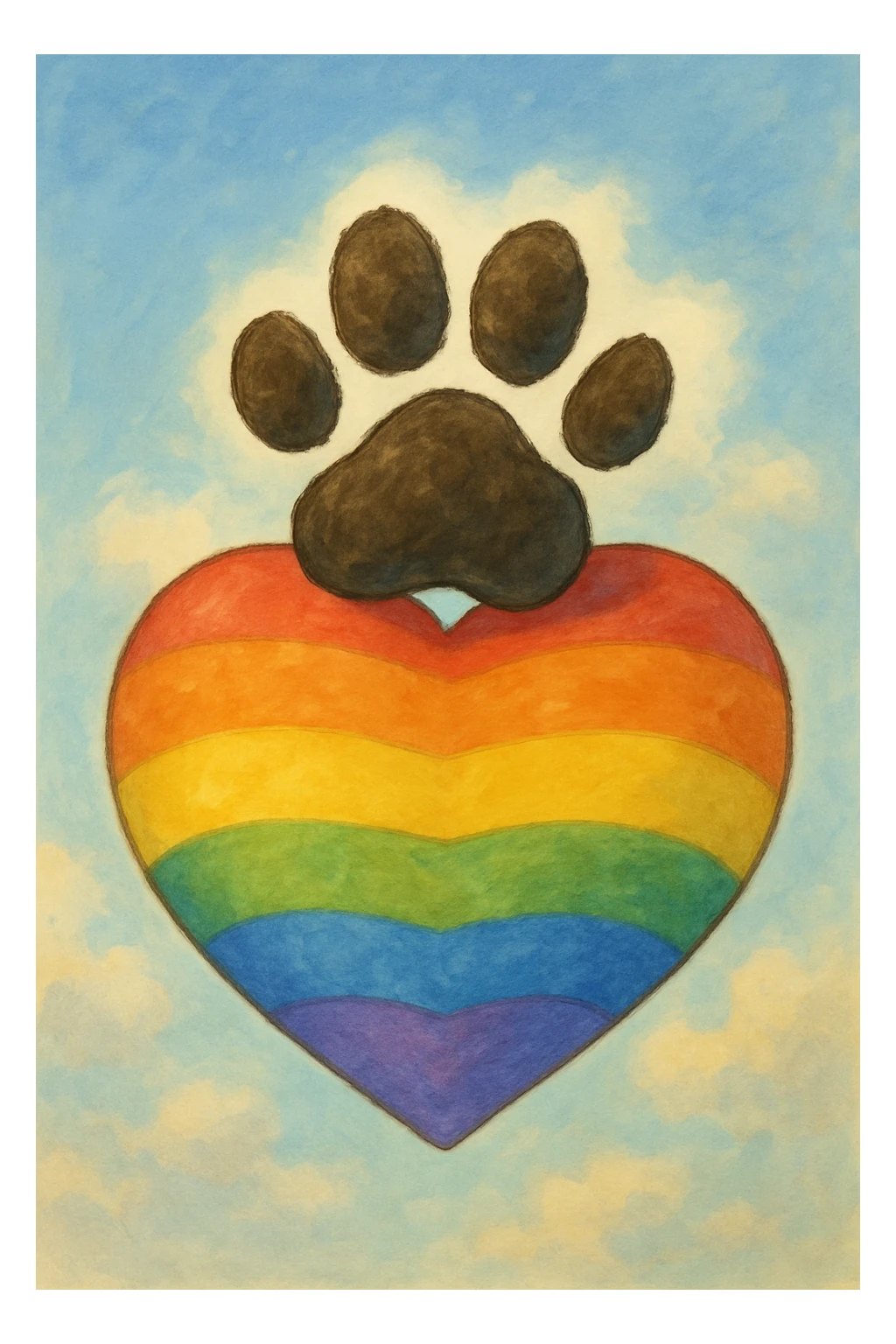 rainbow pride heart with a paw print on top, ghibli style, no text sticker