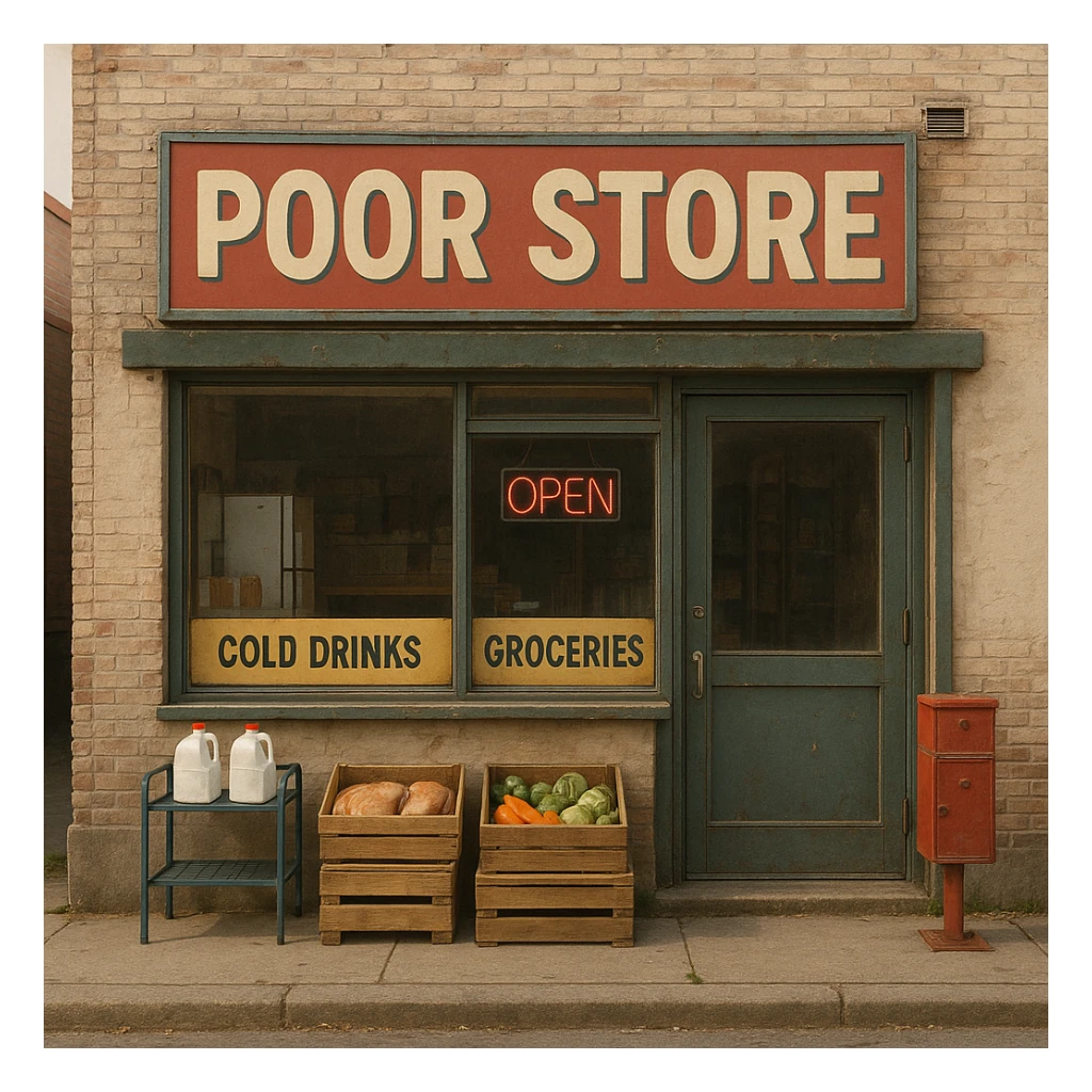 Convenience store named poor store and more sticker