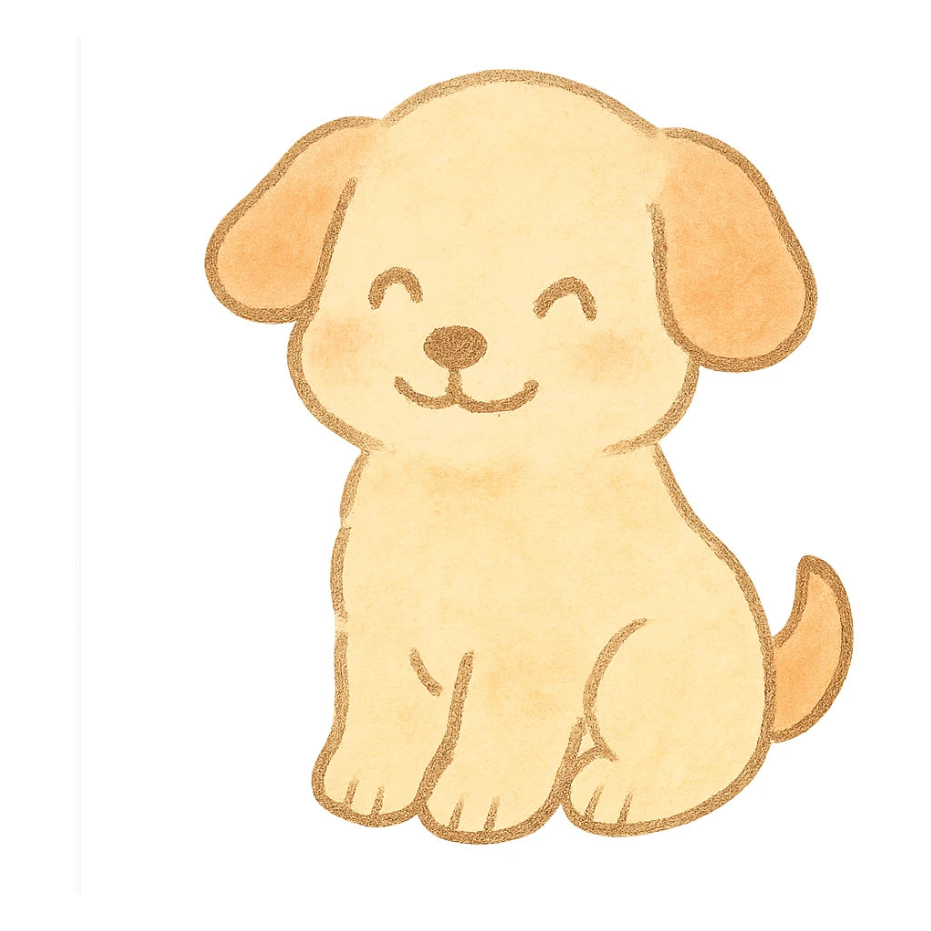 soft pastel puppy silhouette, Japanese hand-drawn kawaii style, full object, with a gentle smile sticker
