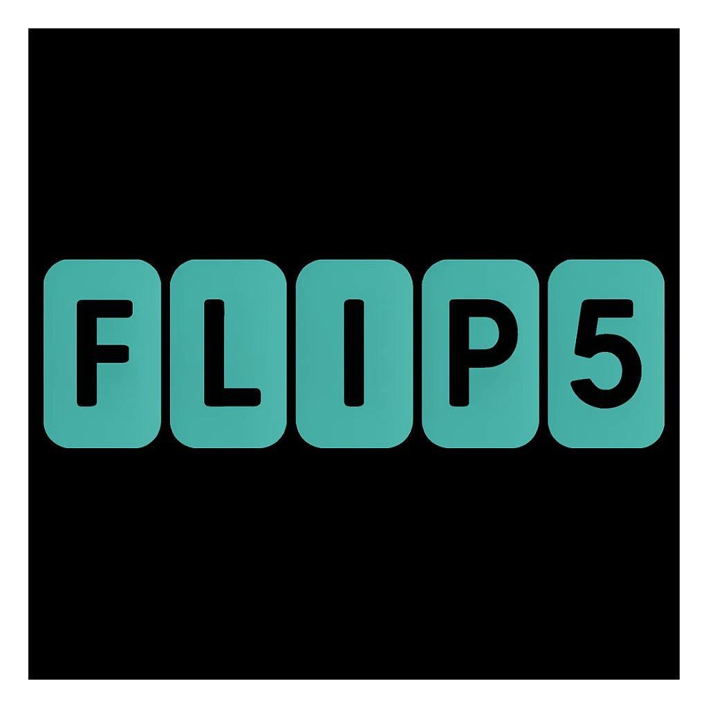 Make all the boxes the same color, keeping the minimal, modern, and clean look for the 'flip5' logo. Each letter remains in its own rounded box, but all boxes share a single color. sticker