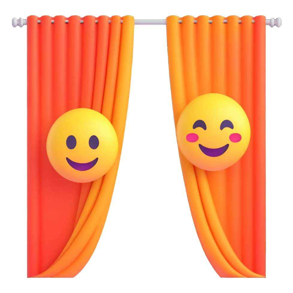 simple noren curtain, 3D emoji style icon, bright colors, dimensional, transparent background sticker