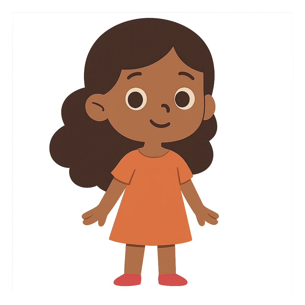 flat toon style cute brown girl sticker
