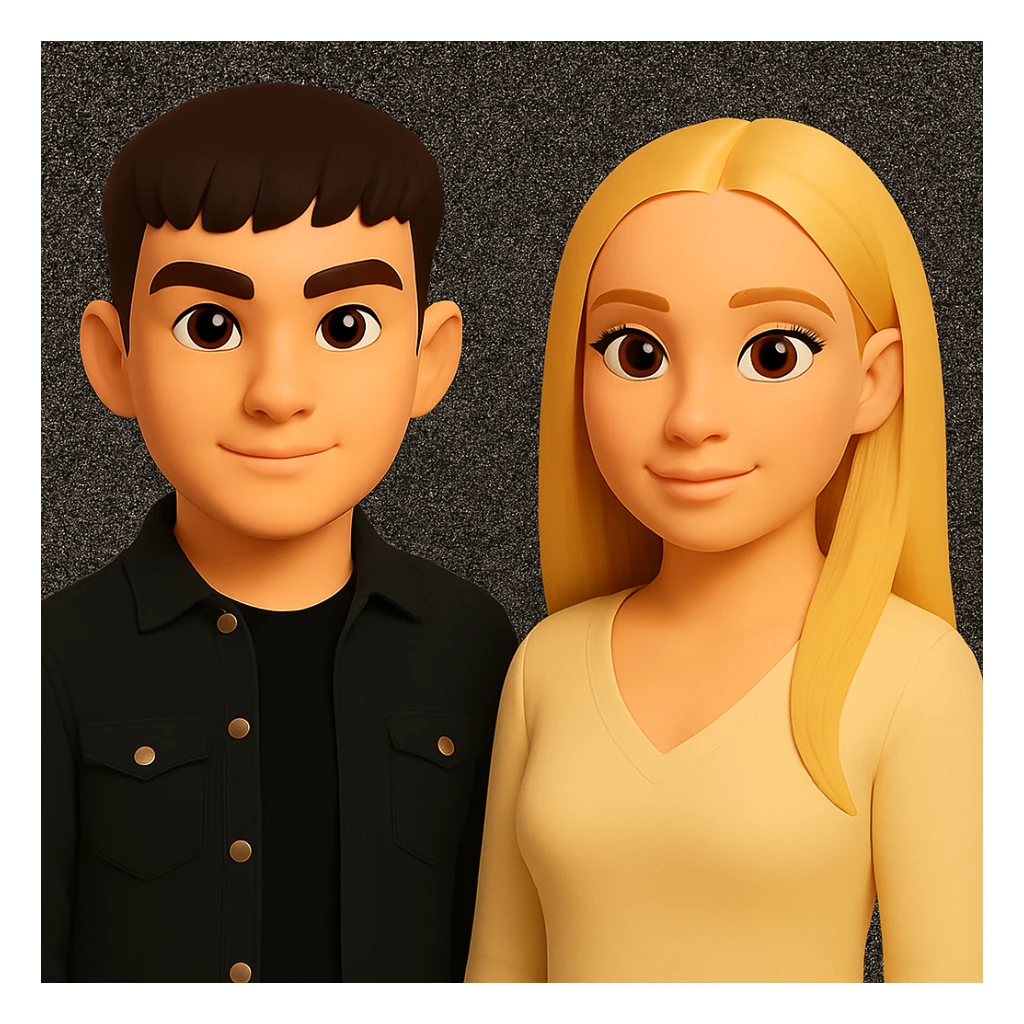 Make the people stand slightly farther apart from each other while preserving the original style and background. sticker