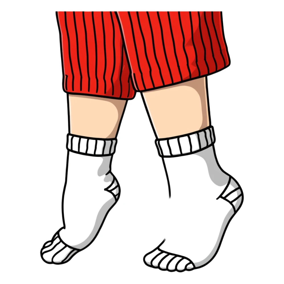 woman's feet wearing white crew socks viewed from directly underneath showing soles sticker