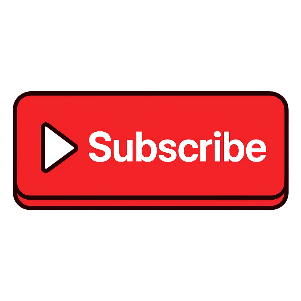 Make the button a vivid YouTube red, keep the white play icon and 'Subscribe' label, minimalist, flat, no gradients, with no background. sticker