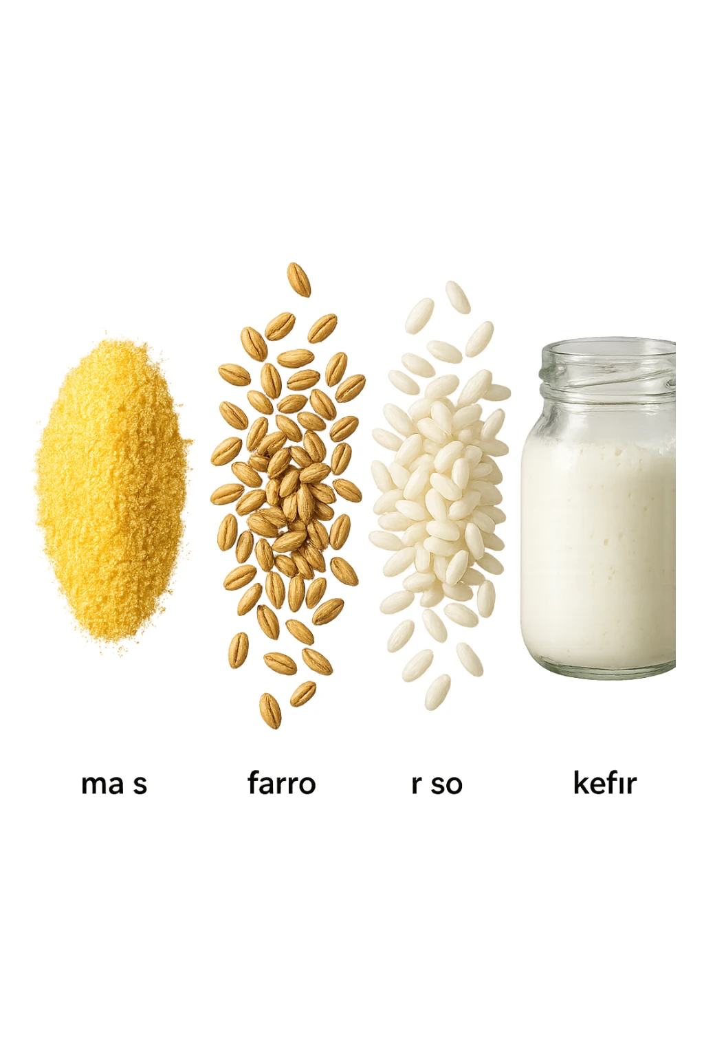 MAIS, FARRO, RISO, KEFIR FLUTTUANO IN ARIA, IPERREALISTICO 4K sticker