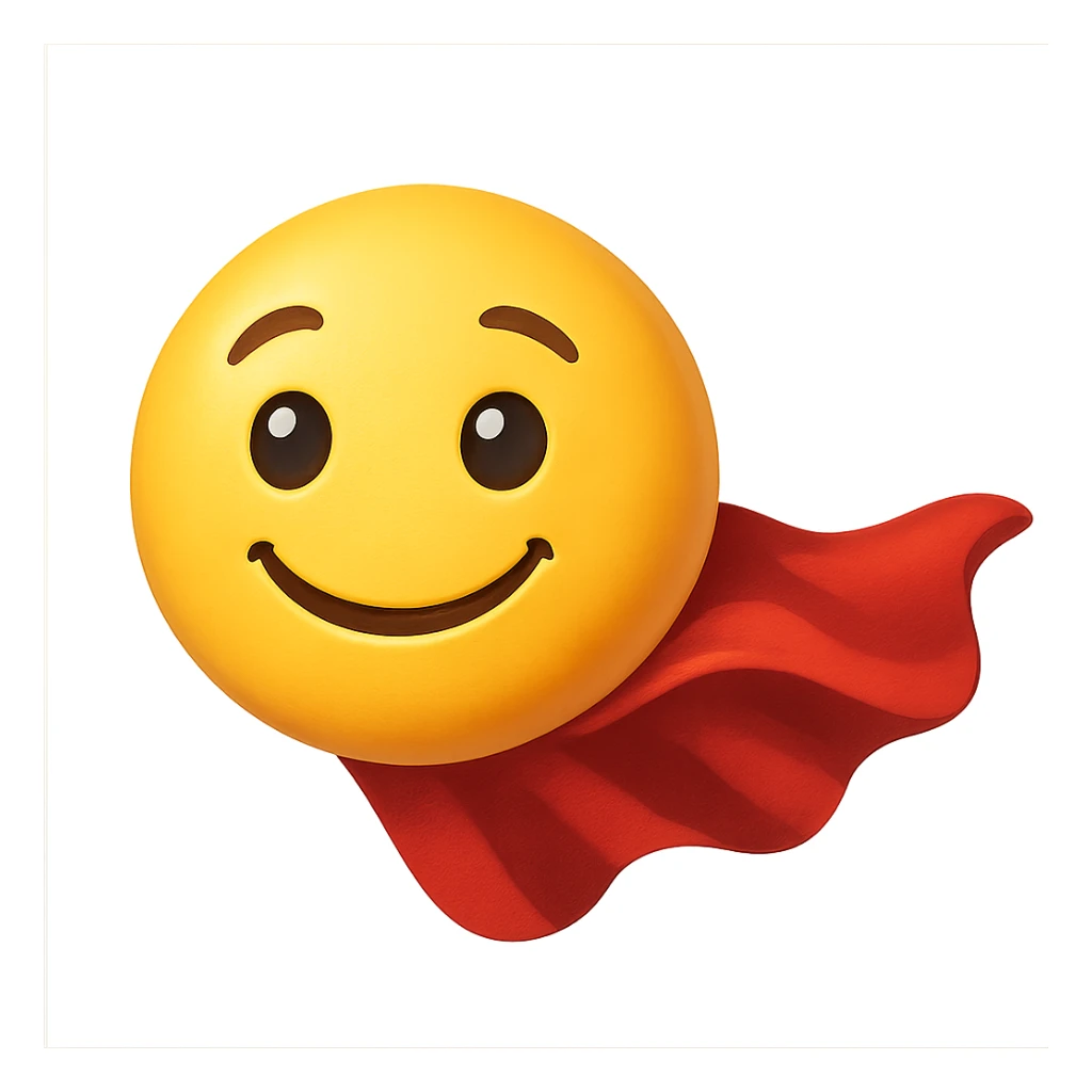 yellow face with red superhero cape emoji, digital illustration sticker