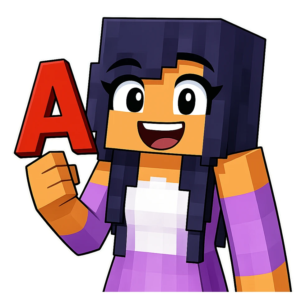 Edit the original Minecraft cartoon style character to hold a letter or a number in their hand. Keep the original pose and style exactly the same, only add the letter or number as if the character is holding it. Do not change anything else about the character or background. sticker