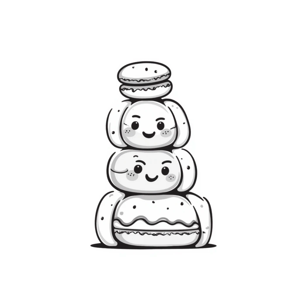 kawaii macarons with happy faces stacked in a tower sticker