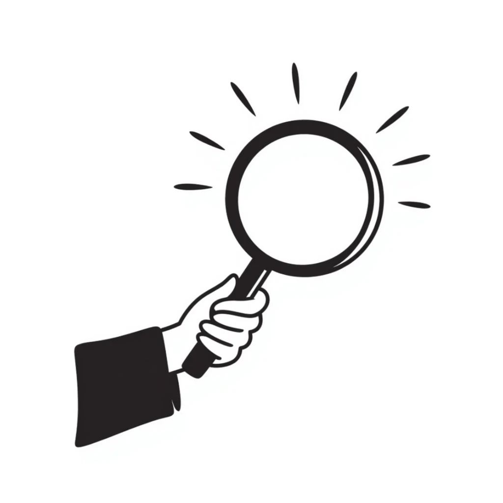 A hand-drawn magnifying glass with search lines sticker