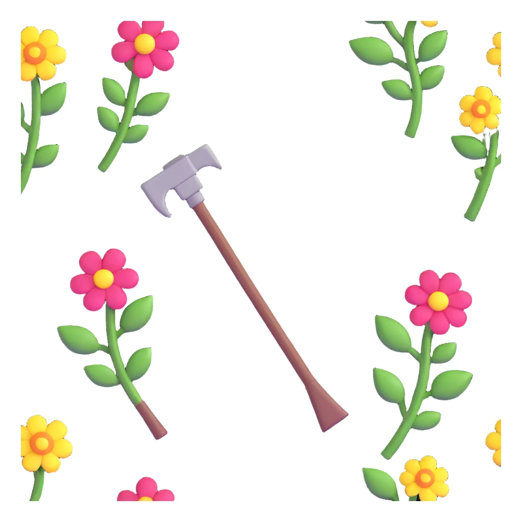 pixelated diamond pickaxe and block with flowers and vines, utopian Minecraft elements sticker