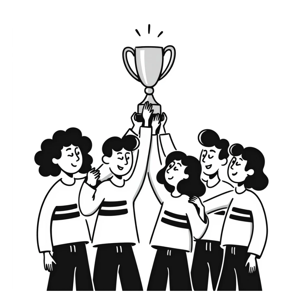 team celebrating with trophy sticker