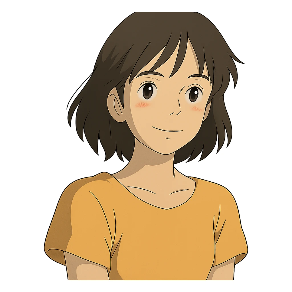 young 20-year-old Japanese girl, ghibli style sticker