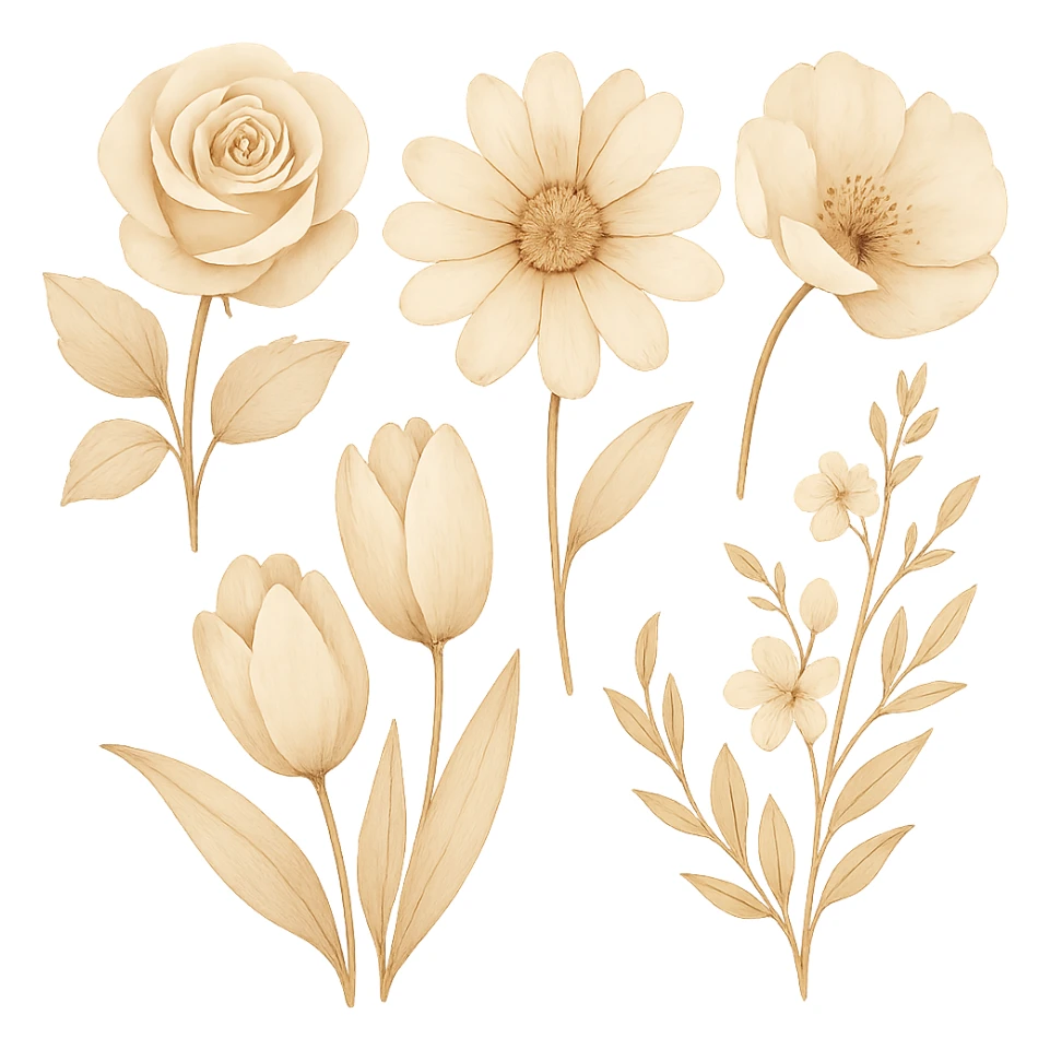 flowers in beige tones, vanilla girl style sticker