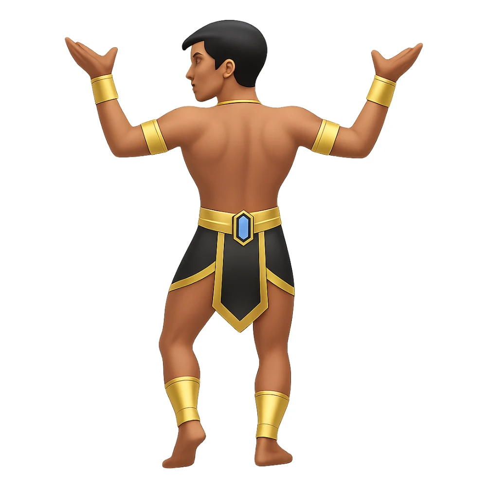 Remove the horns from the Egyptian human bull leaper in the back view 'are you entertained' pose. Preserve all other details. The style is emoji style. Remove the background. sticker