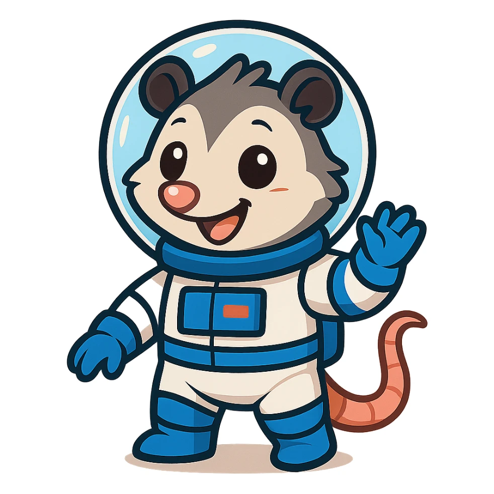 cute cartoon possum dressed up like an astronaut sticker